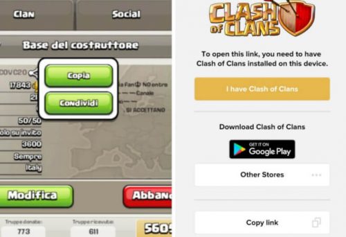 Trucco per reclutare con link condivisione del Clan su Clash of Clans